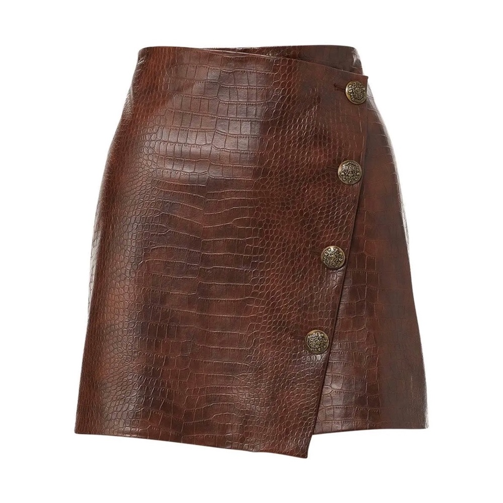 VERONICA BEARD Dinard Croc-Effect Vegan Leather Mini Skirt, sz 4, MSRP $398